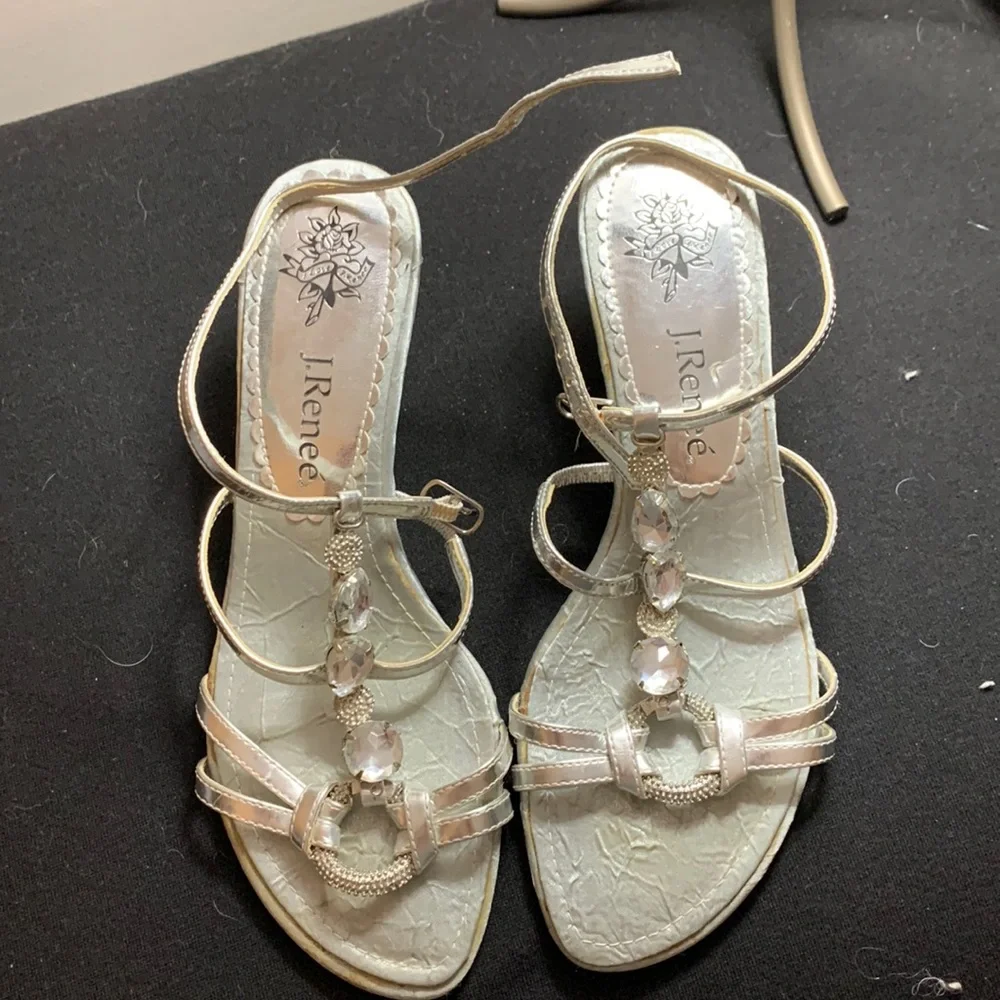 J.Renee Metallic Rose Gold Jeweled T-Strap Sandals
